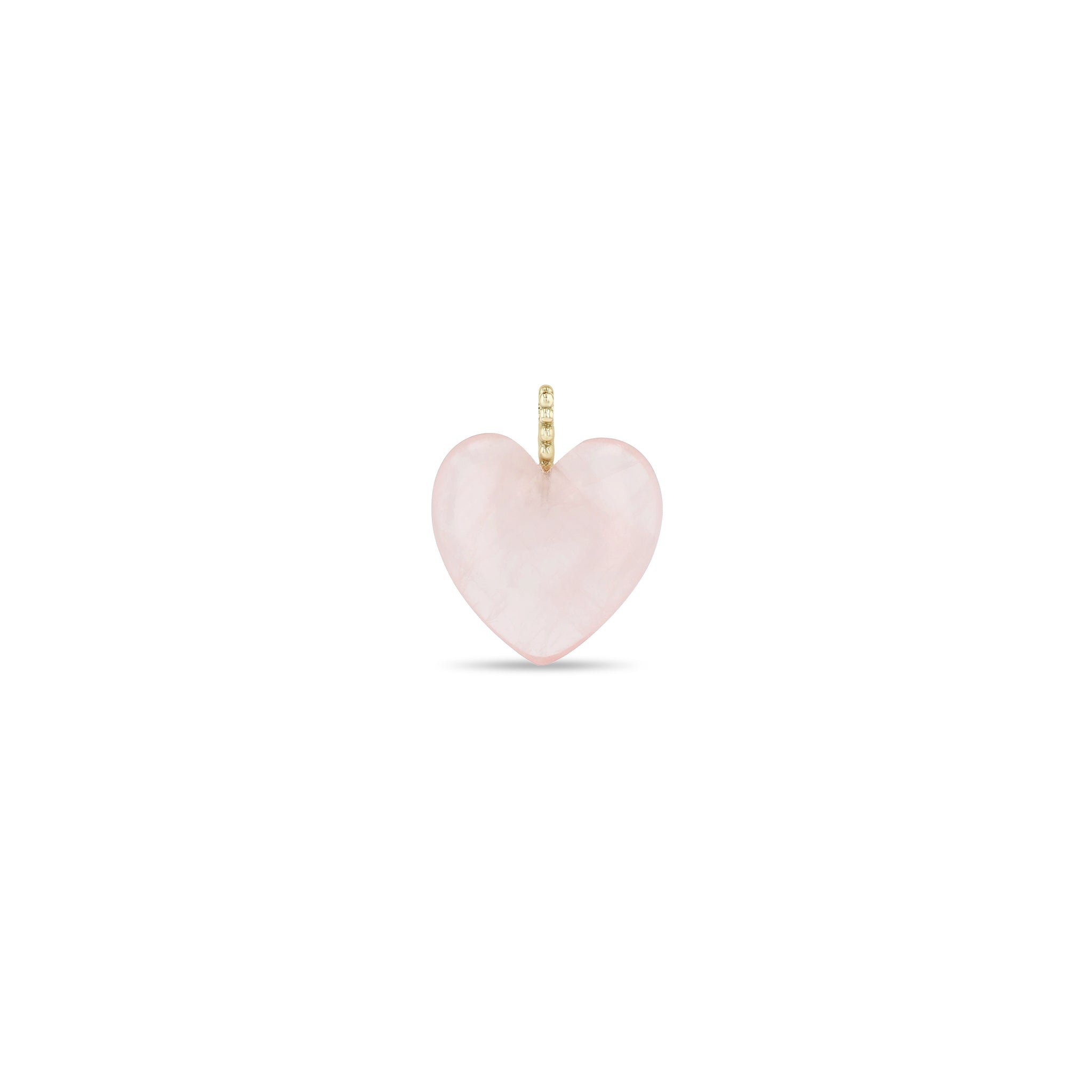 Zoe Chicco 14k gold bead bail charm with a large rose quartz heart gemstone on a white background