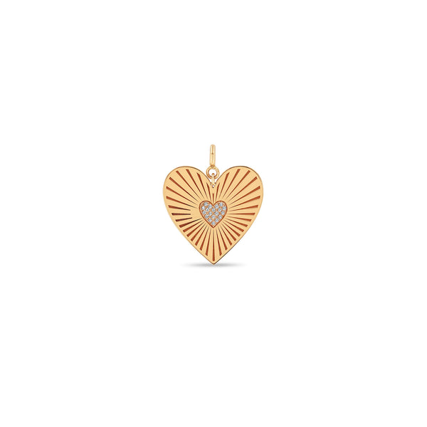14k Large Pavé Diamond Radiant Heart Medallion Charm Pendant - SALE