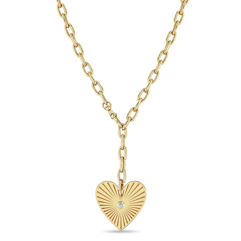 Zoë Chicco 14k Gold Large Radiant Heart Medallion on Adjustable Large Square Oval Chain Necklace