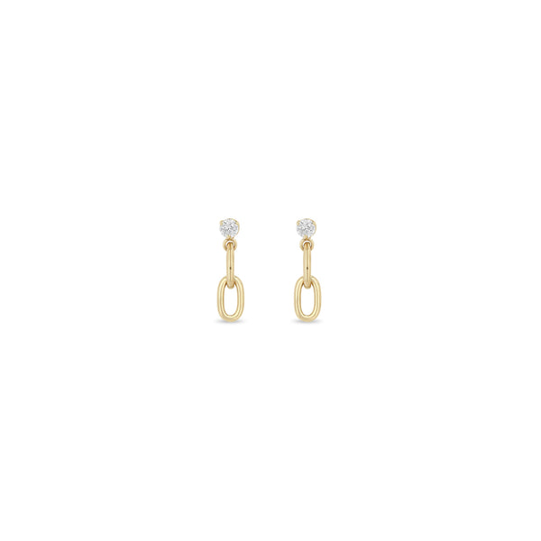 Zoë Chicco 14k Gold Prong Diamond & Large Square Oval 2 Link Drop Earrings with Diamonds at the Top