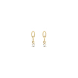 Zoë Chicco 14k Gold Pearl & Large Square Oval 2 Link Drop Earrings with Pearls at the Bottom