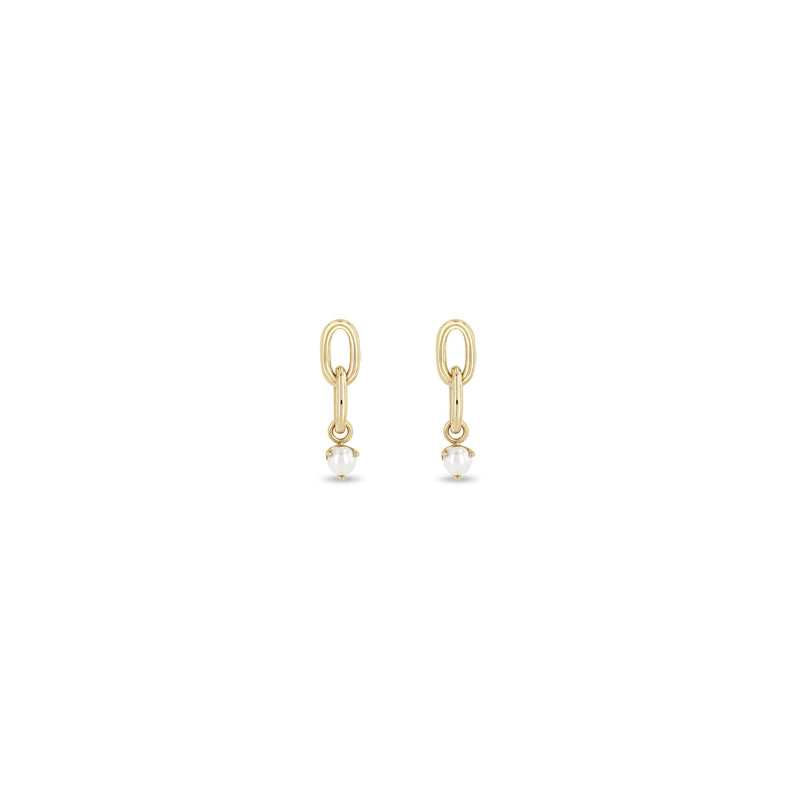 Zoë Chicco 14k Gold Pearl & Large Square Oval 2 Link Drop Earrings with Pearls at the Bottom