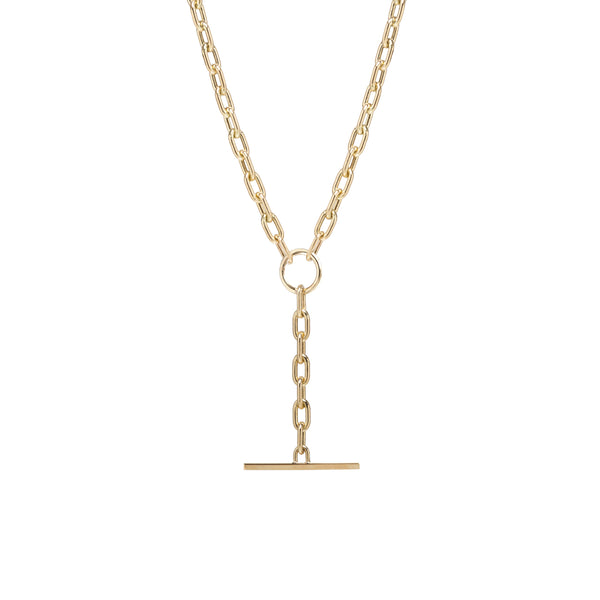 14k Large Square Oval Chain Faux Toggle Lariat Necklace - SALE