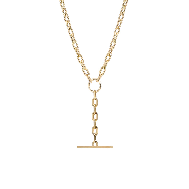 14k Large Square Oval Chain Faux Toggle Lariat Necklace - SALE