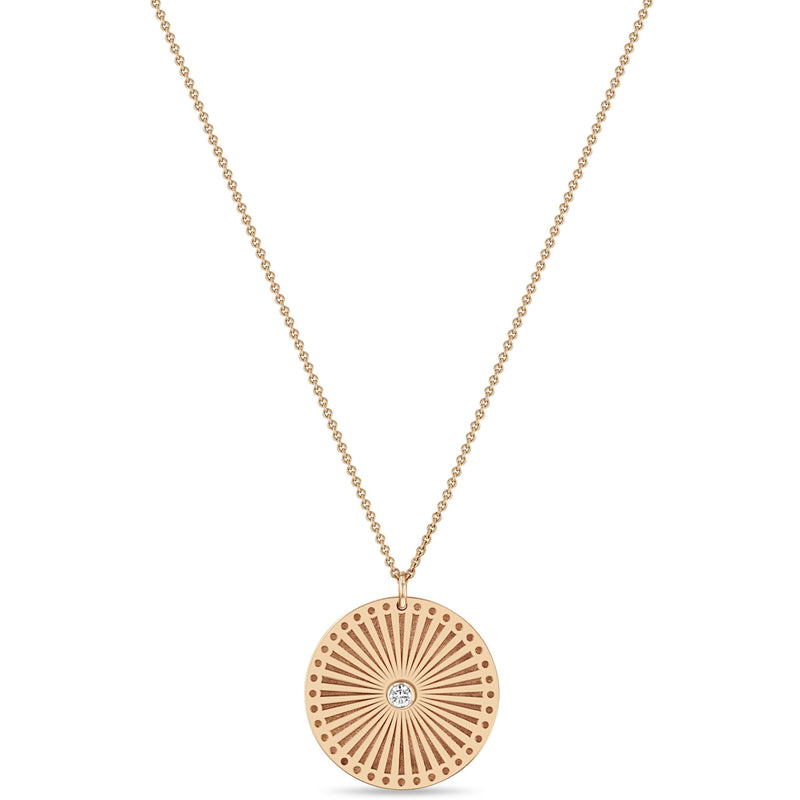Zoë Chicco 14k Gold Large Sunbeam Medallion Diamond Bezel Necklace