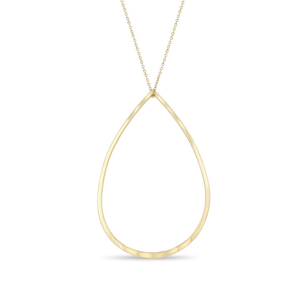 Zoë  Chicco 14k gold hammered teardrop pendant necklace on white background