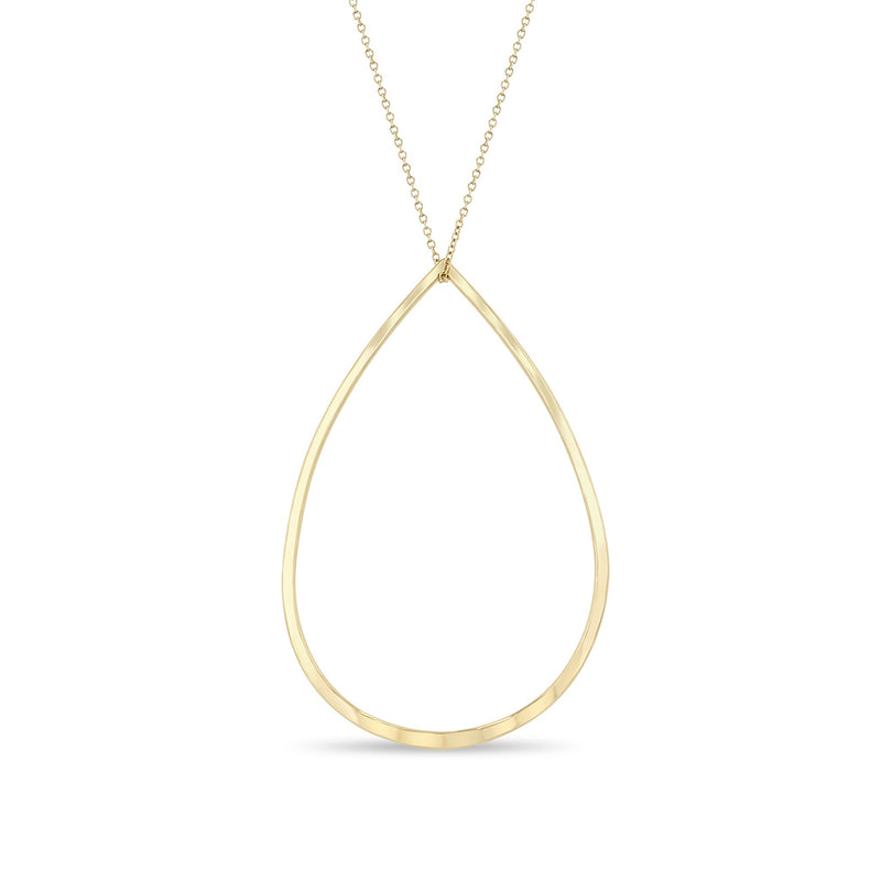 Zoë  Chicco 14k gold hammered teardrop pendant necklace on white background