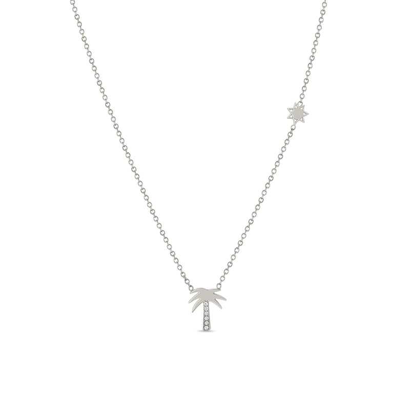 Zoe Chicco 14k White Gold Midi Bitty Pavé Palm Tree Necklace With Itty Bitty Sun