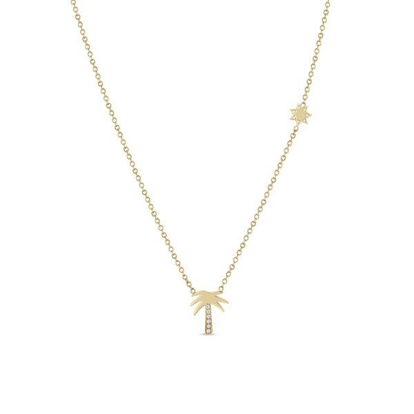 Zoe Chicco 14k Yellow Gold Midi Bitty Pavé Palm Tree Necklace With Itty Bitty Sun