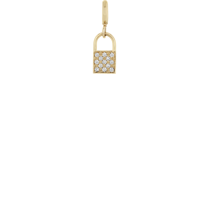 Zoë Chicco 14k Yellow Gold Midi Bitty Pavé Diamond Padlock Spring Ring Charm Pendant
