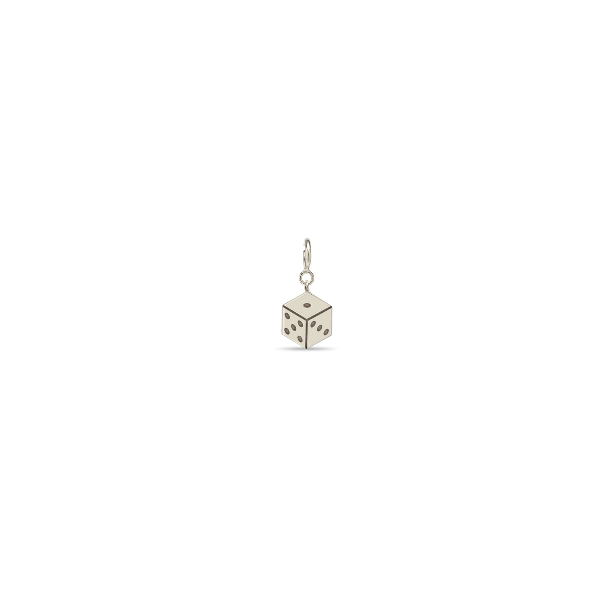Zoe Chicco 14k white gold midi bitty dice charm on a white background