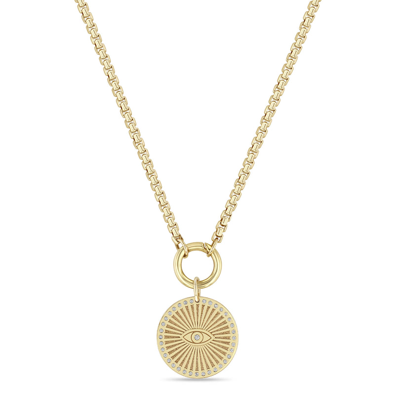 Zoë Chicco 14k Gold Diamond Evil Eye Medium Sunbeam Medallion Box Chain Necklace
