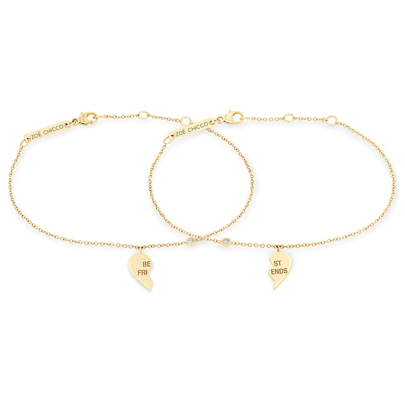Zoë Chicco 14k Gold Midi Bitty "BEST FRIENDS" & Floating Diamond Bracelet Set