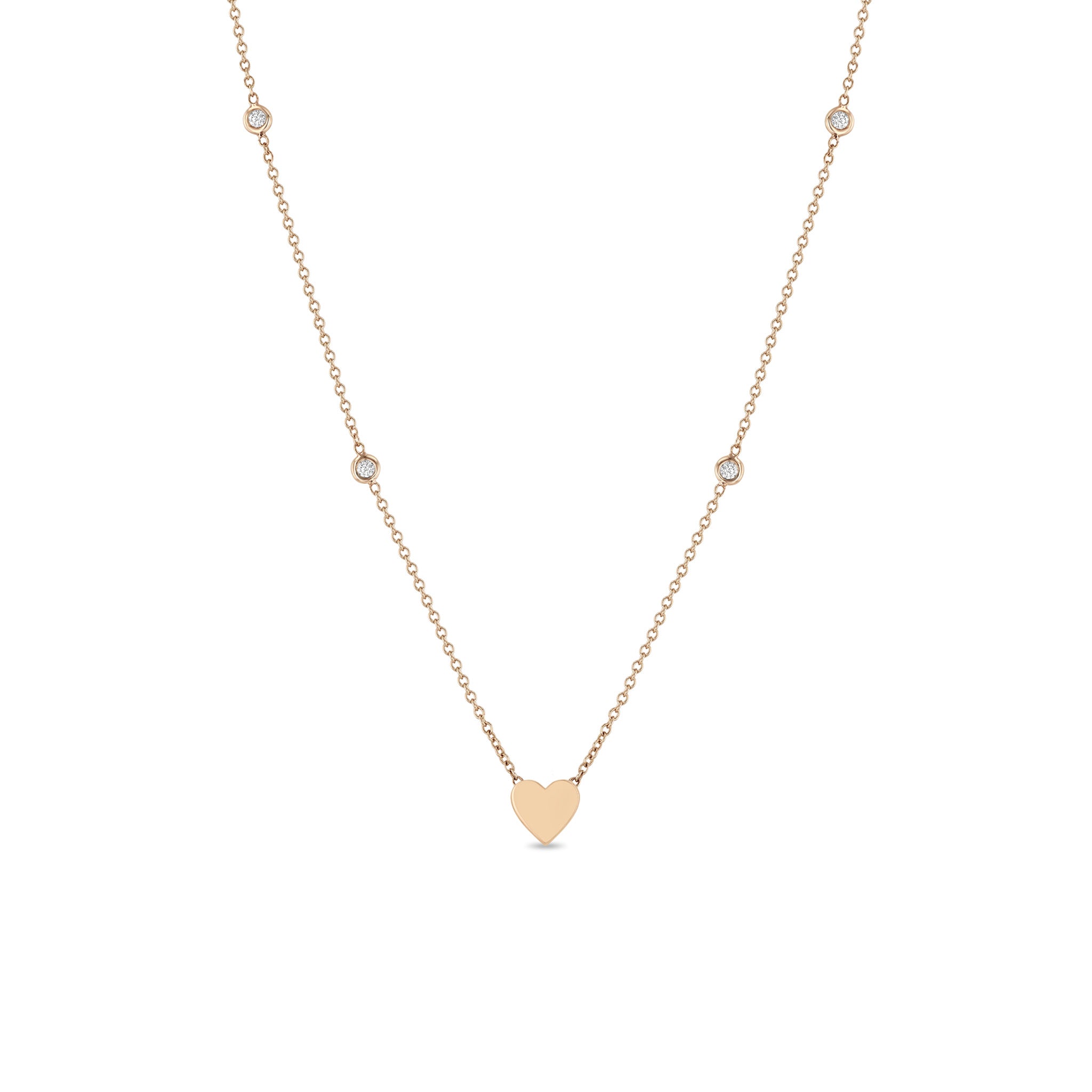 Zoë Chicco 14k Rose Gold Midi Bitty Heart & Floating Diamond Station Necklace