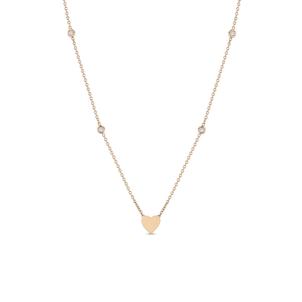 Zoë Chicco 14k Rose Gold Midi Bitty Heart & Floating Diamond Station Necklace