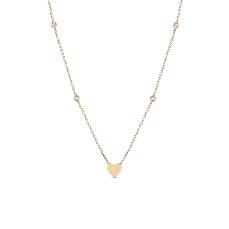 Zoë Chicco 14k Rose Gold Midi Bitty Heart & Floating Diamond Station Necklace