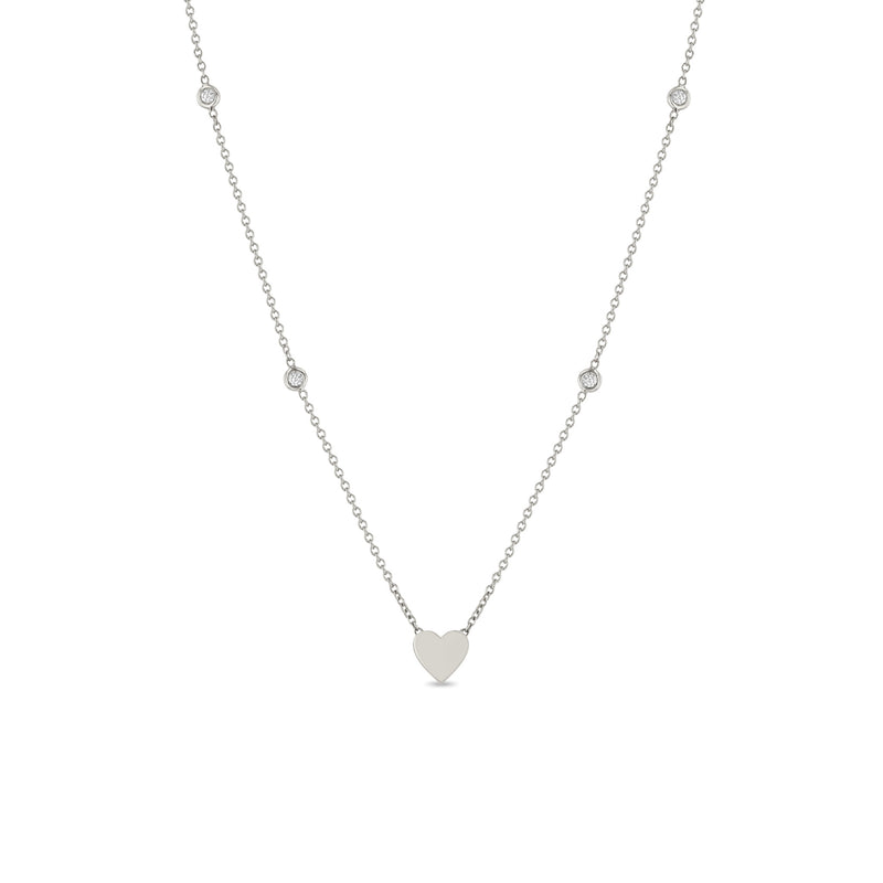 Zoë Chicco 14k White Gold Midi Bitty Heart & Floating Diamond Station Necklace