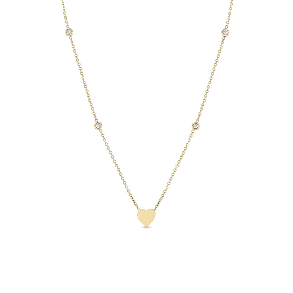 Zoë Chicco 14k Yellow Gold Midi Bitty Heart & Floating Diamond Station Necklace