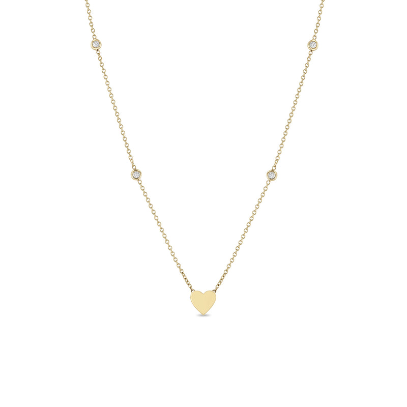 Zoë Chicco 14k Yellow Gold Midi Bitty Heart & Floating Diamond Station Necklace