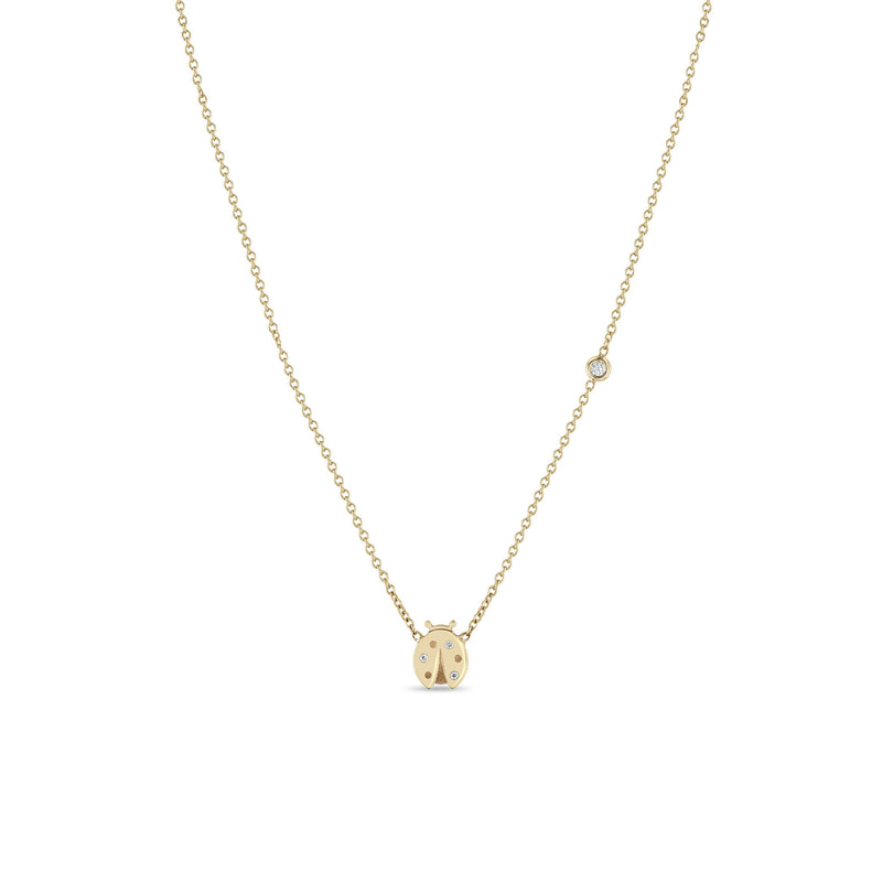 Zoë Chicco 14k Gold Midi Bitty Diamond Ladybug Necklace with Offset Floating Diamond