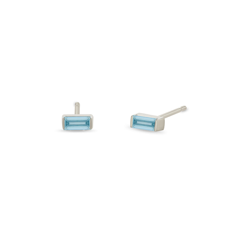 Zoë Chicco 14k White Gold Aquamarine Baguette Stud Earrings | March Birthstone