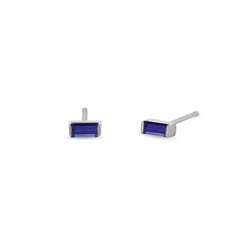 Zoë Chicco 14k White Gold Blue Sapphire Baguette Stud Earrings