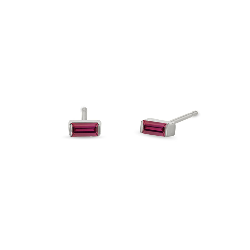 Zoë Chicco 14k White Gold Garnet Baguette Stud Earrings | January Birthstone