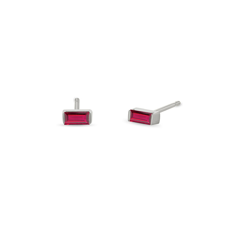 Zoë Chicco 14k White Gold Ruby Baguette Stud Earrings | July Birthstone