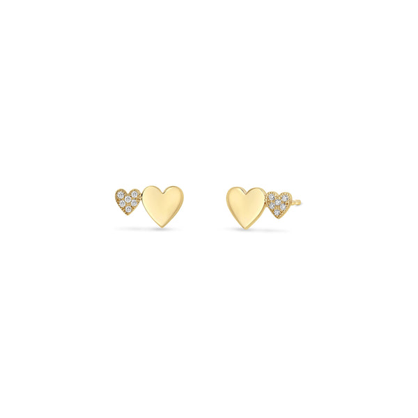 Zoë Chicco 14k Gold Mixed Midi & Itty Bitty Pavé Diamond Heart Stud Earrings