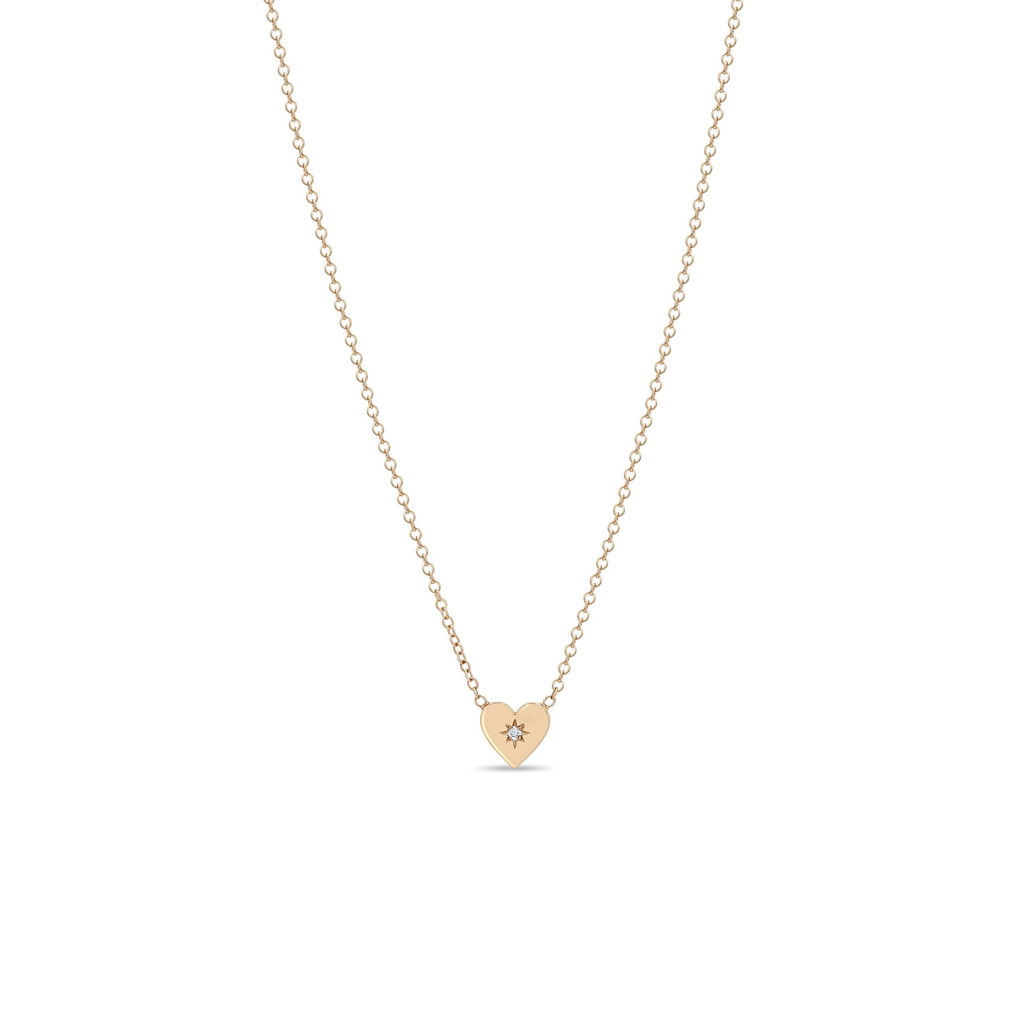 Zoë Chicco 14k Gold Midi Bitty Star Set Diamond Heart Necklace