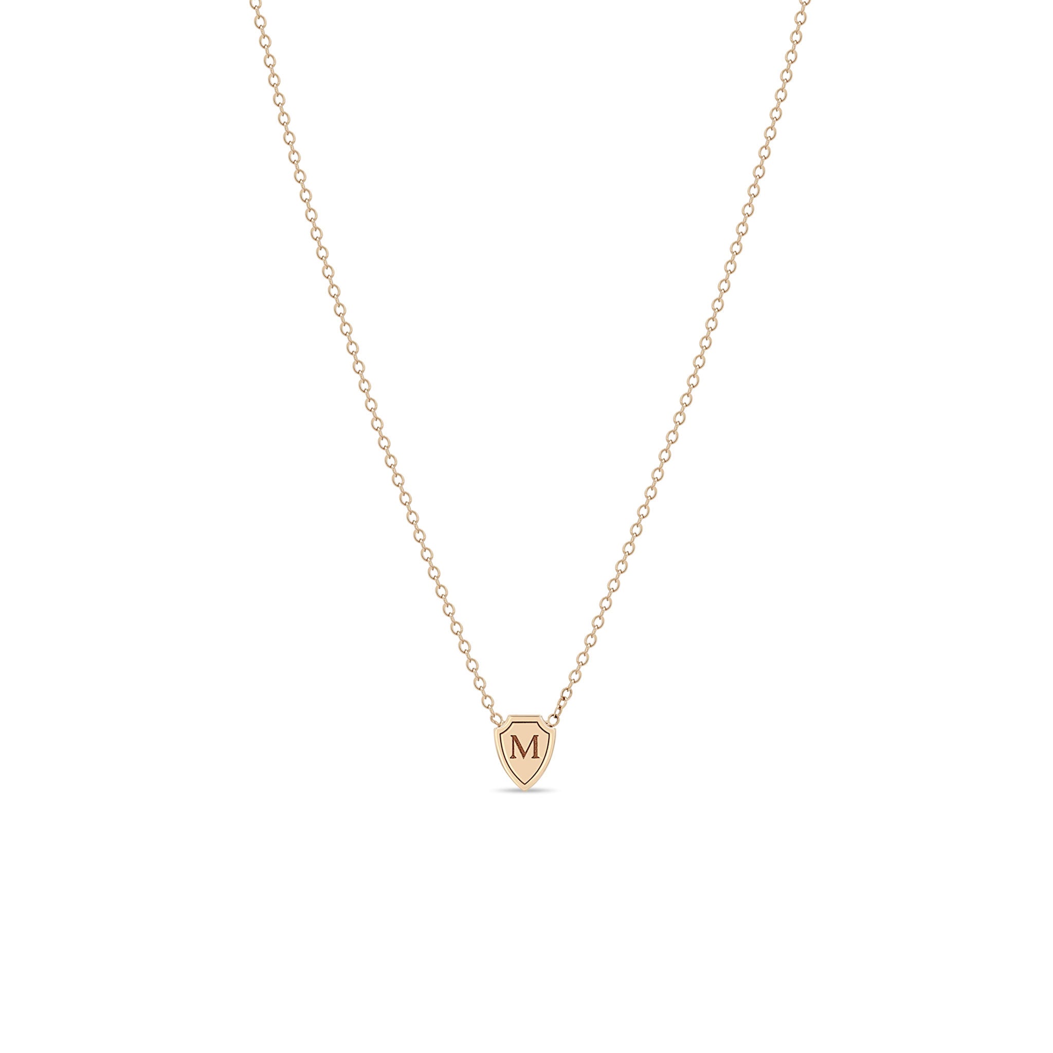 Zoë Chicco 14k Gold Engraved Initial Letter "M" Midi Bitty Shield Necklace