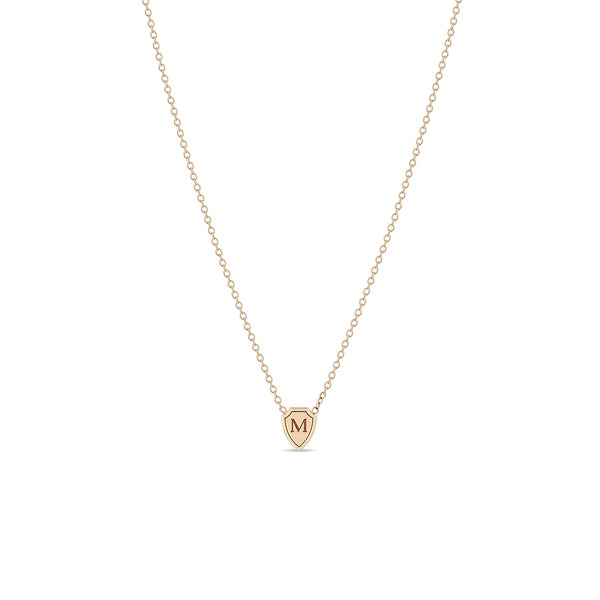 Zoë Chicco 14k Gold Engraved Initial Letter "M" Midi Bitty Shield Necklace