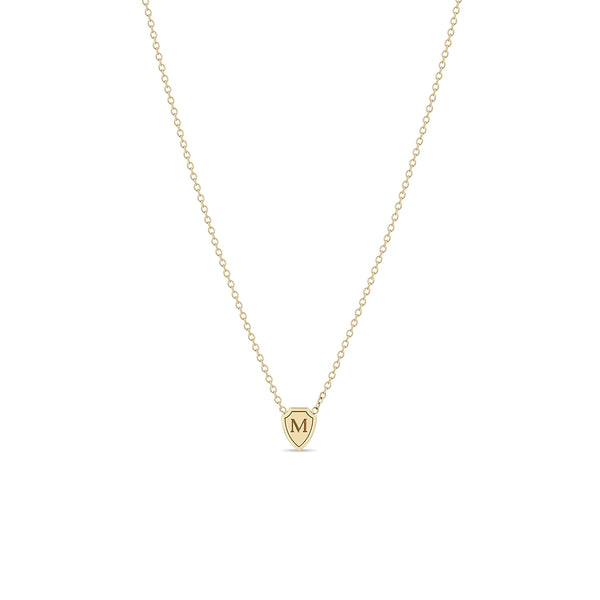 Zoë Chicco 14k Gold Engraved Initial Letter "M" Midi Bitty Shield Necklace