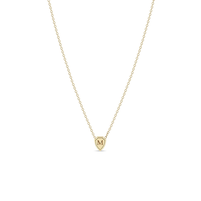 Zoë Chicco 14k Gold Engraved Initial Letter "M" Midi Bitty Shield Necklace