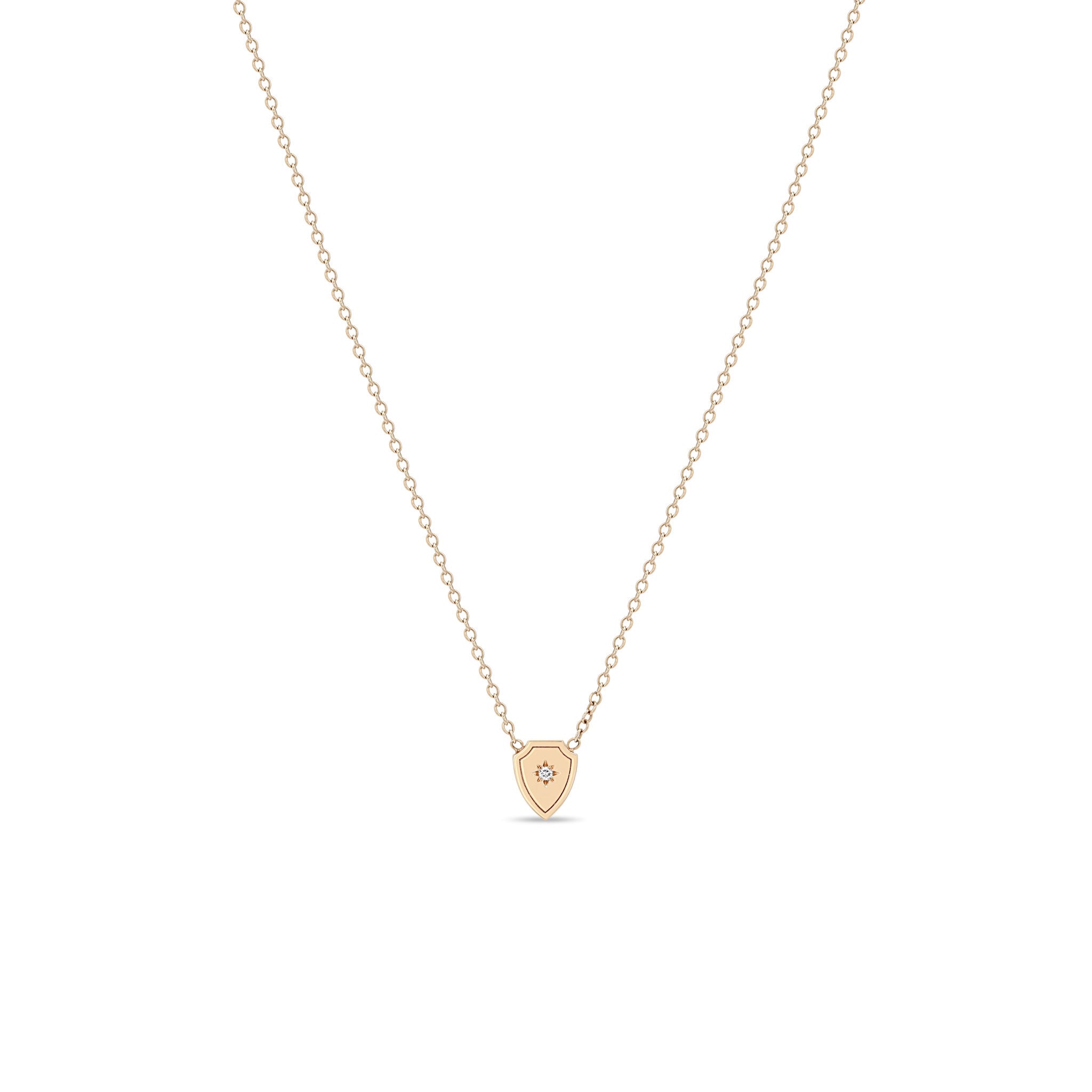 Zoë Chicco 14k Gold Midi Bitty Star Set Diamond Shield Necklace