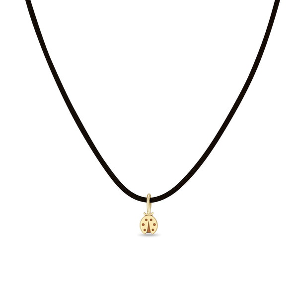 Zoë Chicco 14k Gold Midi Bitty Ladybug Leather Cord Necklace