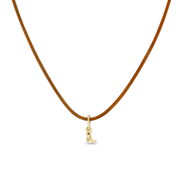 Zoë Chicco 14k Gold Midi Bitty Cowboy Boot Leather Cord Necklace