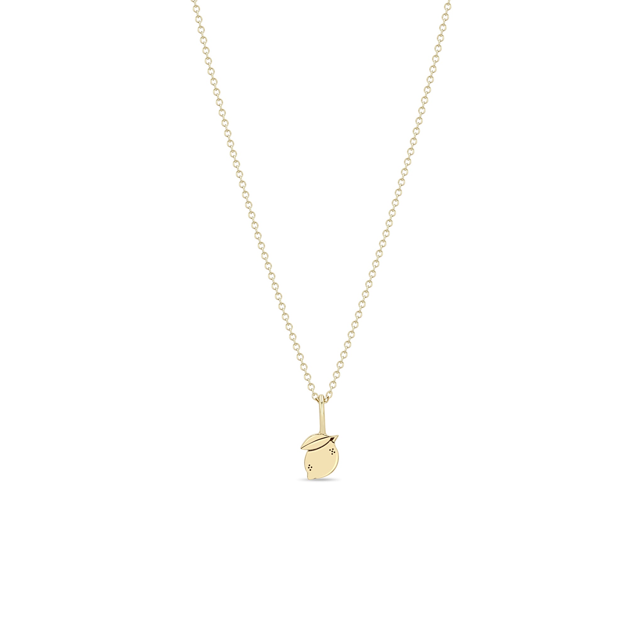 Zoe Chicco 14k gold midi bitty lemon charm chain necklace on a white background