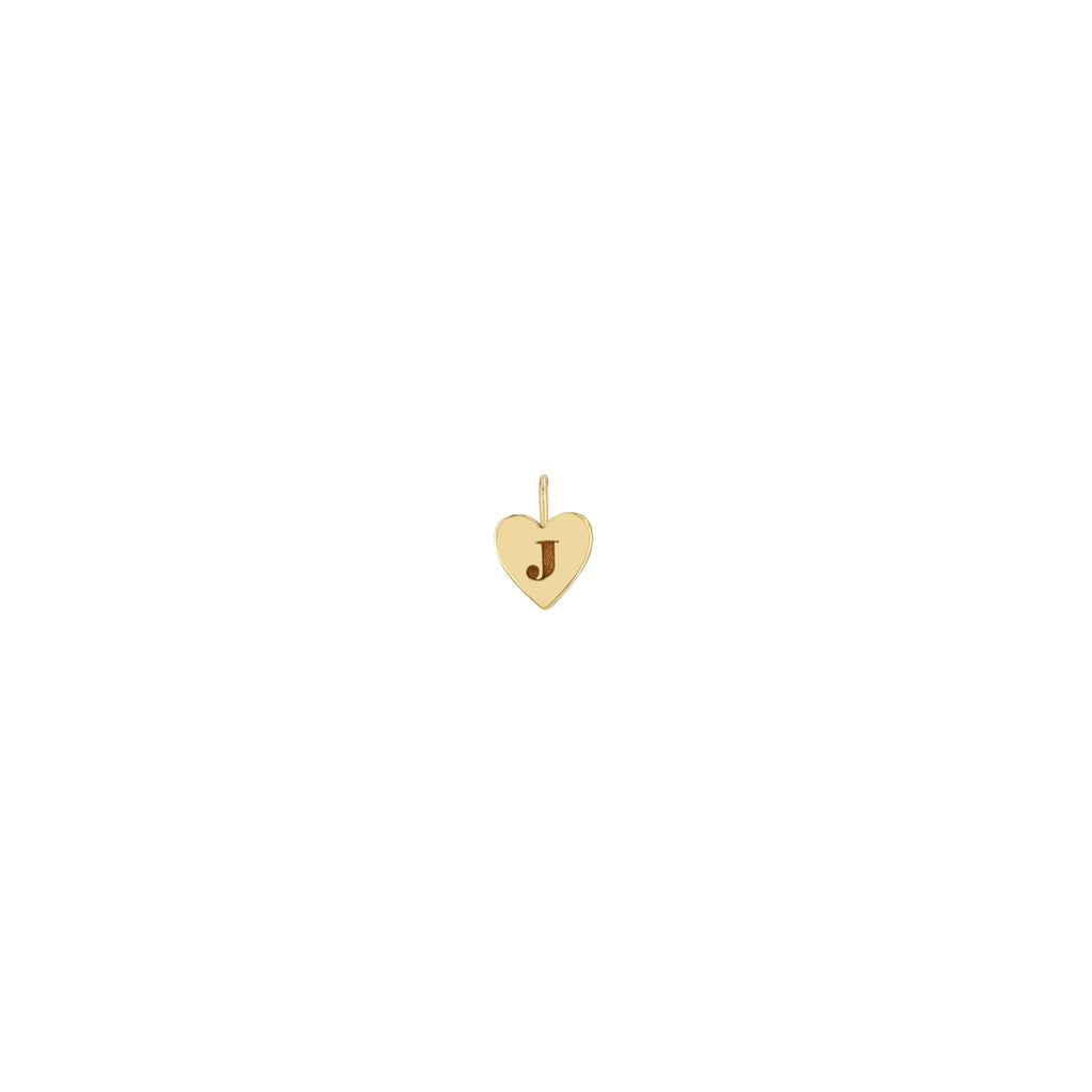 Zoe Chicco 14k gold heart-shaped charm pendant with a 'J' on a white background