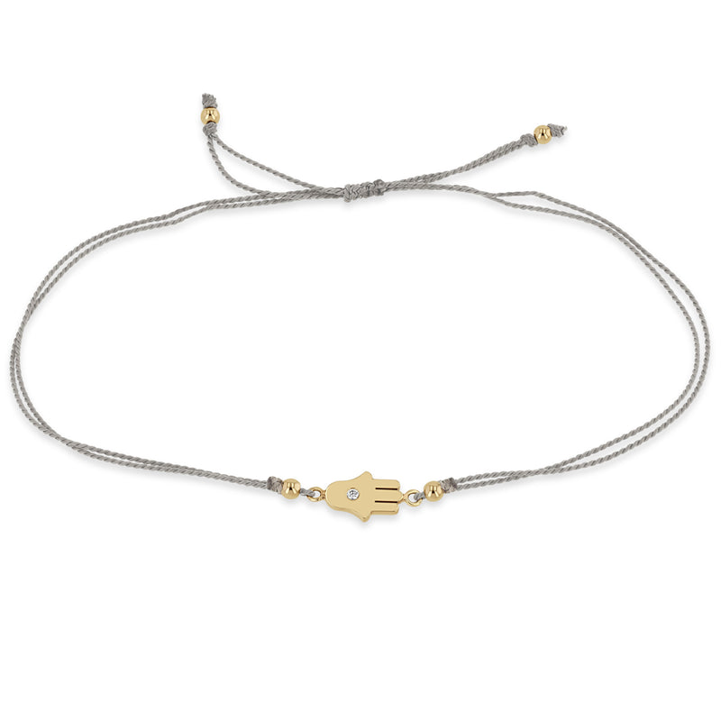 Zoë Chicco 14k Gold Midi Bitty Diamond Hamsa Cord Grey Bracelet