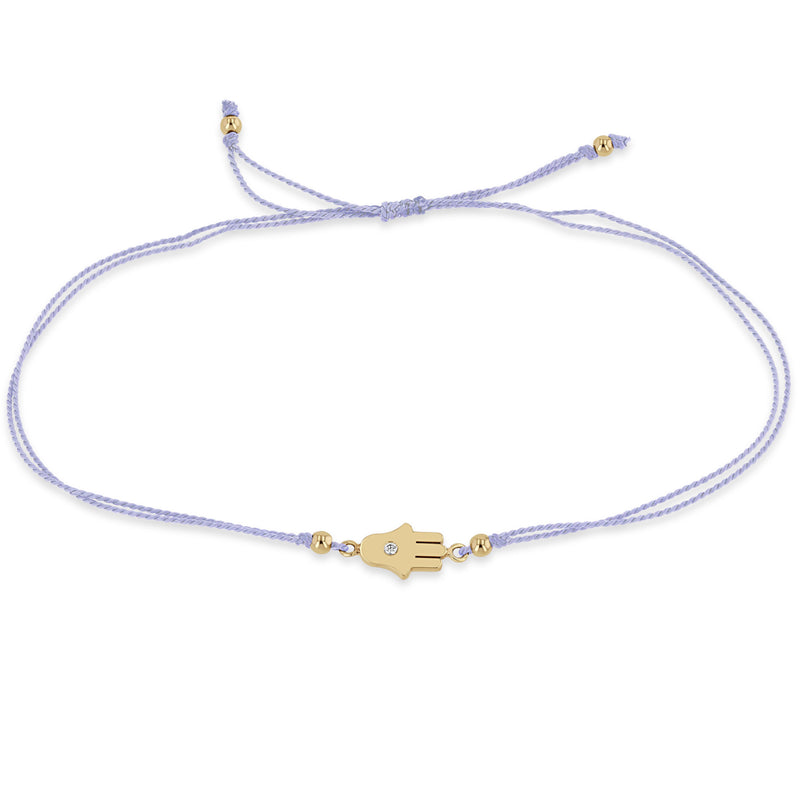 Zoë Chicco 14k Gold Midi Bitty Diamond Hamsa Cord Lilac Bracelet