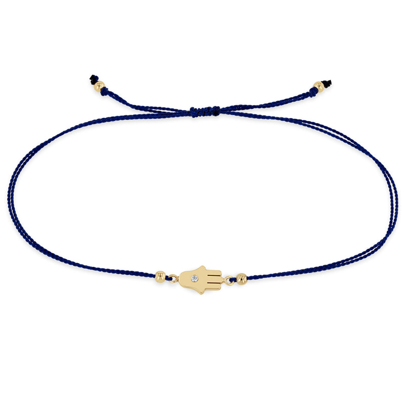 Zoë Chicco 14k Gold Midi Bitty Diamond Hamsa Navy Cord Bracelet