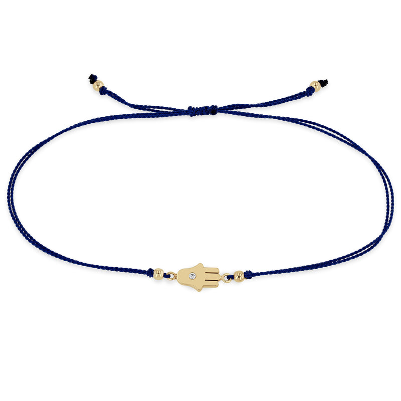 Zoë Chicco 14k Gold Midi Bitty Diamond Hamsa Cord Navy Bracelet