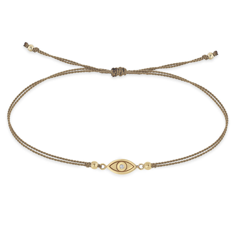 Zoë Chicco 14k Gold Midi Bitty Diamond Evil Eye Cord Taupe Bracelet