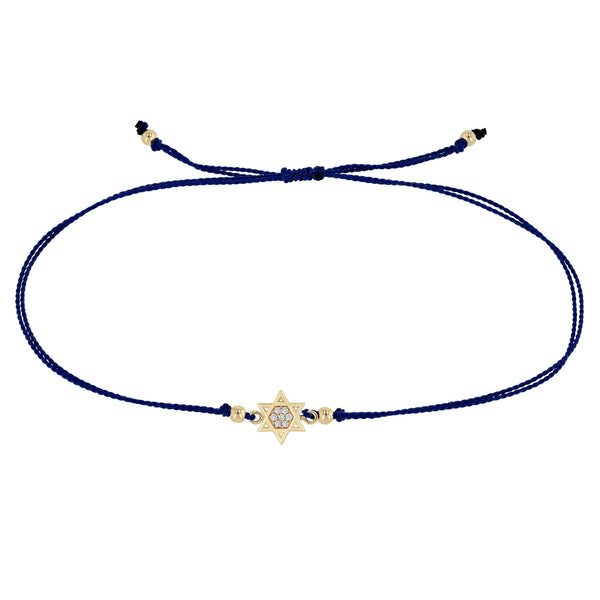 Zoë Chicco 14k Gold Midi Bitty Pavé Diamond Star of David Cord Navy Bracelet