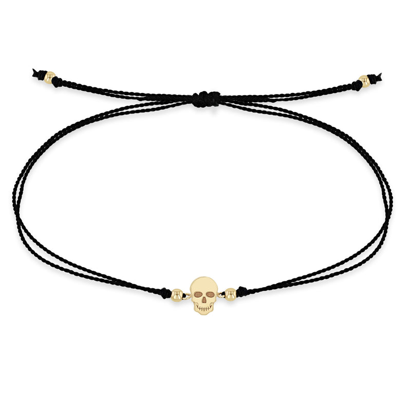 Zoë Chicco 14k Gold Midi Bitty Skull Cord Black Bracelet