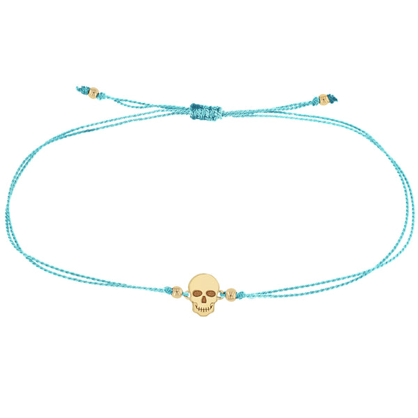 Zoë Chicco 14k Gold Midi Bitty Skull Cord Turquoise Bracelet