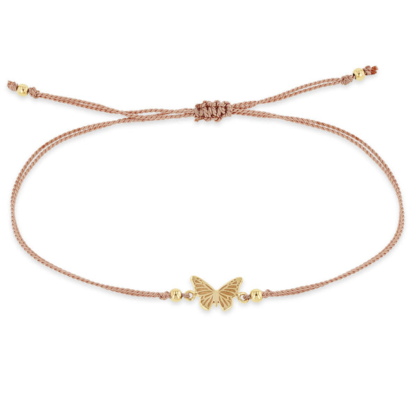 Zoë Chicco 14k Gold Midi Bitty Butterfly Cord Pink Bracelet