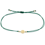 Zoë Chicco 14k Gold Midi Bitty Smiley Face Cord Green Bracelet