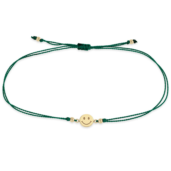 Zoë Chicco 14k Gold Midi Bitty Smiley Face Cord Green Bracelet